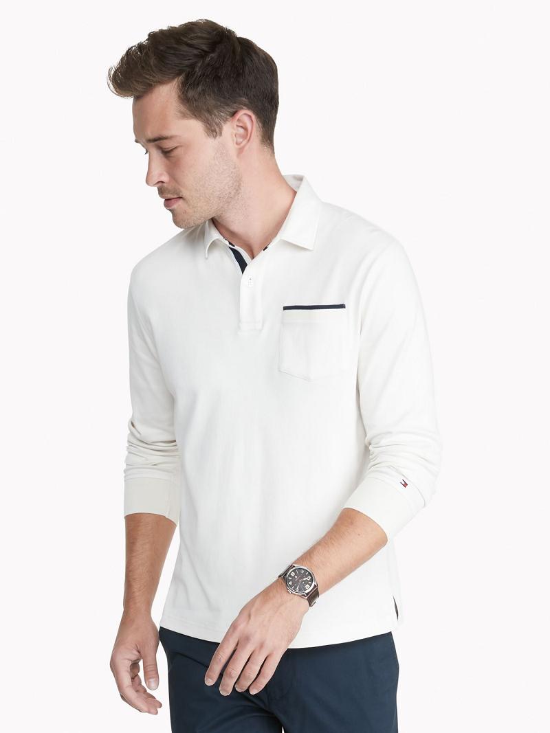 Férfi Tommy Hilfiger Regular fit long-sleeve pocket Polos Fehér | HU 1083CTV